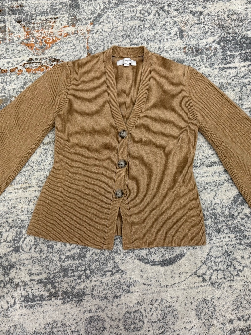 LOFT Ribbed Button-Front Cardigan - Tan/Camel new but with out tags